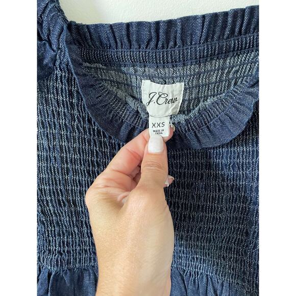 J. Crew Puff Sleeve Mini Dress Denim Blue Size XXS NEW - Picture 6 of 8